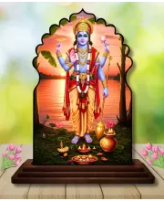 Car Dashboard/Table Top Lord Vishnu Wooden Temple Photo Stand  3x4 Inches, Compact & Stylish Spiritual Display For Car, Home & Office (Pack Of 1) (F22609)