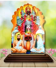 Car Dashboard/Table Top Kali Maa With Ramakrishna Paramahamsa Wooden Temple Photo Stand  3x4 Inches, Compact & Stylish Spiritual Display For Car, Home & Office (Pack Of 1) (F22610)