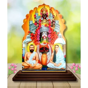 Car Dashboard/Table Top Kali Maa With Ramakrishna Paramahamsa Wooden Temple Photo Stand  3x4 Inches, Compact & Stylish Spiritual Display For Car, Home & Office (Pack Of 1) (F22610)