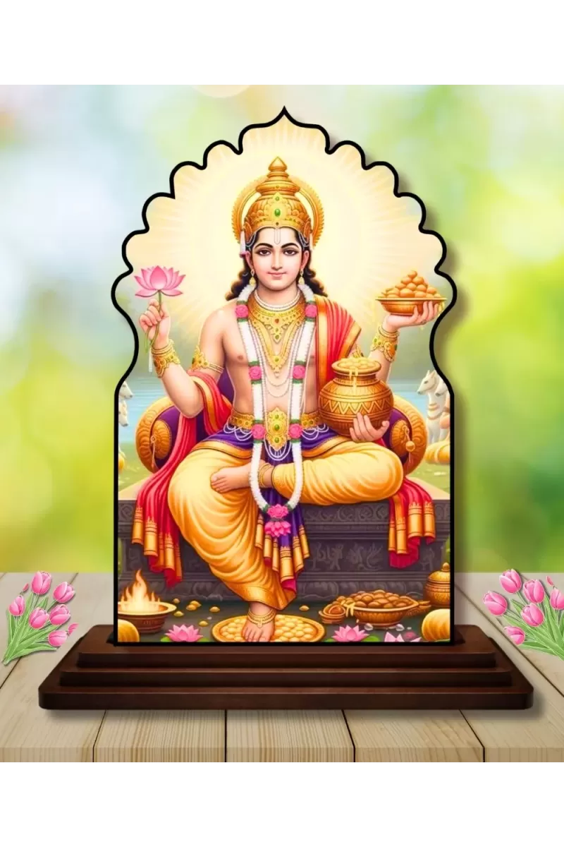 Car Dashboard/Table Top Lord Vishnu Wooden Temple Photo Stand  3x4 Inches, Compact & Stylish Spiritual Display For Car, Home & Office (Pack Of 1) (F22611)