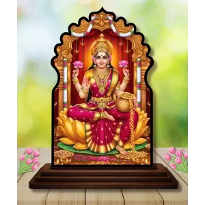 Car Dashboard/Table Top Goddess Laxmi Wooden Temple Photo Stand  3x4 Inches, Compact & Stylish Spiritual Display For Car, Home & Office (Pack Of 1) (F22612)