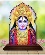 Car Dashboard/Table Top Maa Kali Wooden Temple Photo Stand  3x4 Inches, Compact & Stylish Spiritual Display For Car, Home & Office (Pack Of 1) (F22613)