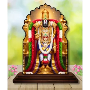 Car Dashboard/Table Top Lord Balaji Wooden Temple Photo Stand  3x4 Inches, Compact & Stylish Spiritual Display For Car, Home & Office (Pack Of 1) (F22614)