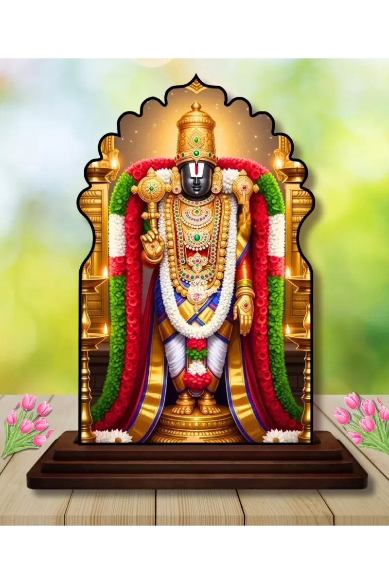 Car Dashboard/Table Top Lord Balaji Wooden Temple Photo Stand  3x4 Inches, Compact & Stylish Spiritual Display For Car, Home & Office (Pack Of 1) (F22614)
