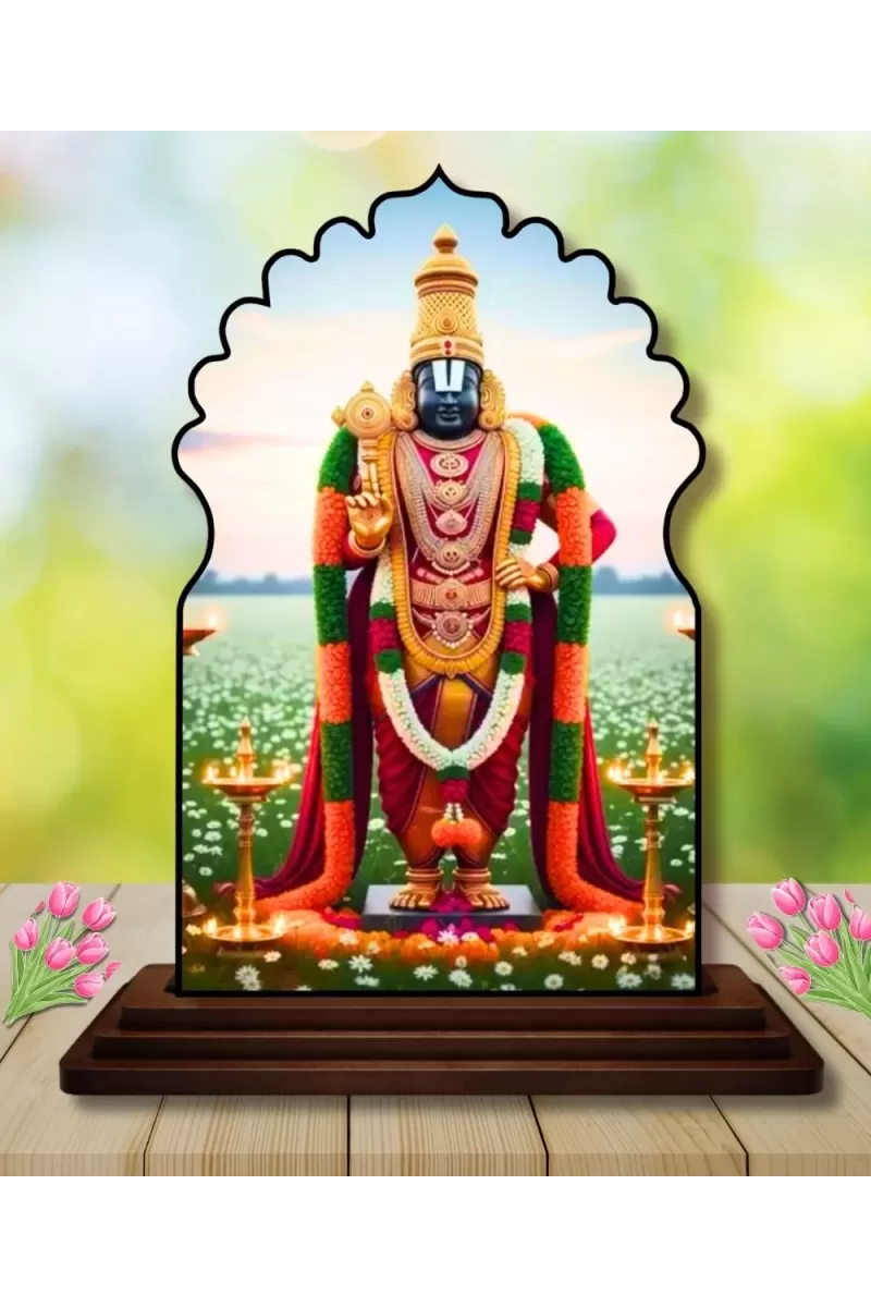 Car Dashboard/Table Top Lord Venkateshwara Wooden Temple Photo Stand  3x4 Inches, Compact & Stylish Spiritual Display For Car, Home & Office (Pack Of 1) (F22617)