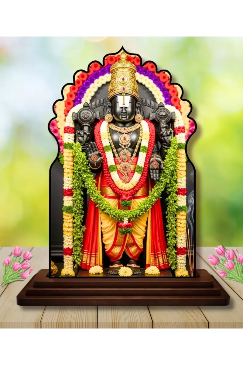 Car Dashboard/Table Top Lord Venkateswara Wooden Temple Photo Stand  3x4 Inches, Compact & Stylish Spiritual Display For Car, Home & Office (Pack Of 1) (F22619)