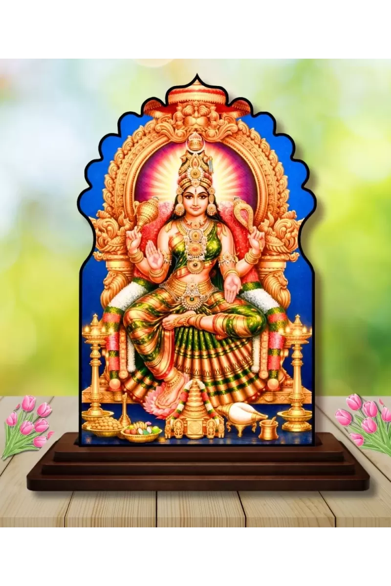 Car Dashboard/Table Top  Sri Matha Bhuvaneshwari  Wooden Temple Photo Stand  3x4 Inches, Compact & Stylish Spiritual Display For Car, Home & Office (Pack Of 1) (F22620)