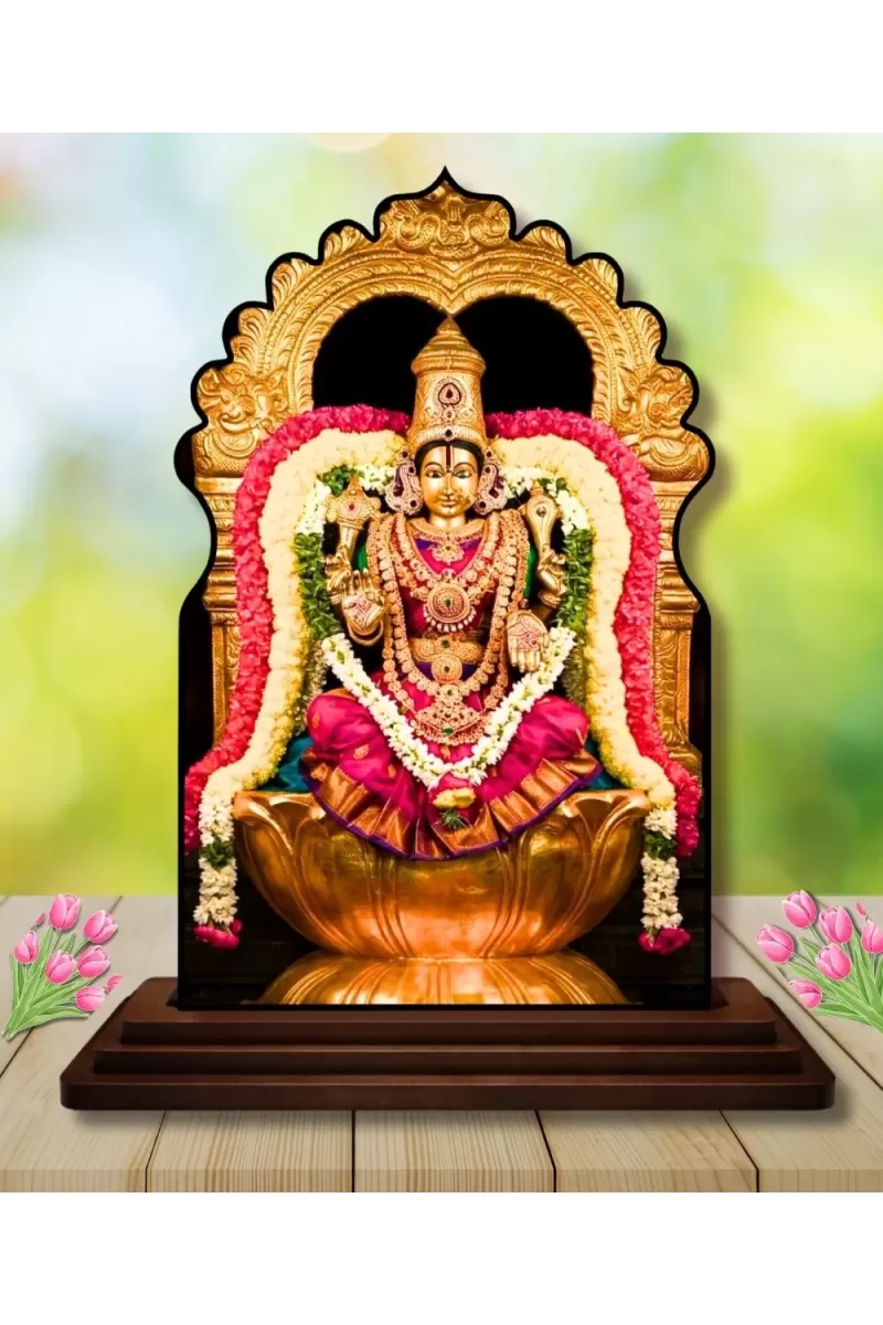Car Dashboard/Table Top Goddess Amman Tanjore Wooden Temple Photo Stand  3x4 Inches, Compact & Stylish Spiritual Display For Car, Home & Office (Pack Of 1) (F22621)