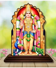 Car Dashboard/Table Top Lord Murugan Subramanya Swamy  Wooden Temple Photo Stand  3x4 Inches, Compact & Stylish Spiritual Display For Car, Home & Office (Pack Of 1) (F22622)