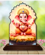 Car Dashboard/Table Top Lord Ganesha Wooden Temple Photo Stand  3x4 Inches, Compact & Stylish Spiritual Display For Car, Home & Office (Pack Of 1) (F22623)