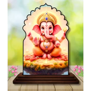 Car Dashboard/Table Top Lord Ganesha Wooden Temple Photo Stand  3x4 Inches, Compact & Stylish Spiritual Display For Car, Home & Office (Pack Of 1) (F22623)
