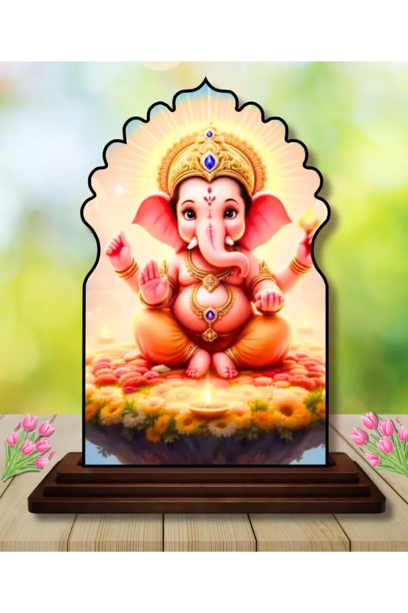 Car Dashboard/Table Top Lord Ganesha Wooden Temple Photo Stand  3x4 Inches, Compact & Stylish Spiritual Display For Car, Home & Office (Pack Of 1) (F22623)