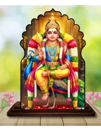 Car Dashboard/Table Top Lord Murugan Wooden Temple Photo Stand  3x4 Inches, Compact & Stylish Spiritual Display For Car, Home & Office (Pack Of 1) (F22624)