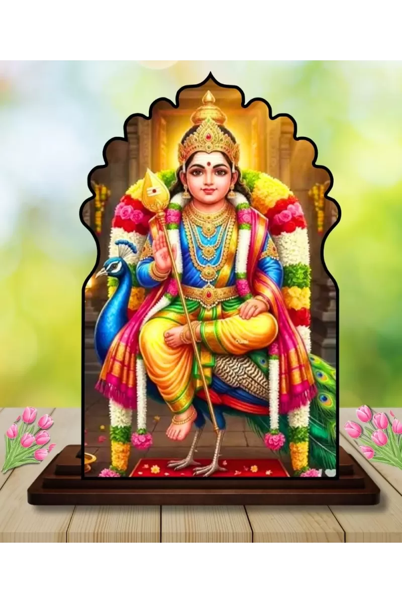 Car Dashboard/Table Top Lord Murugan Wooden Temple Photo Stand  3x4 Inches, Compact & Stylish Spiritual Display For Car, Home & Office (Pack Of 1) (F22624)
