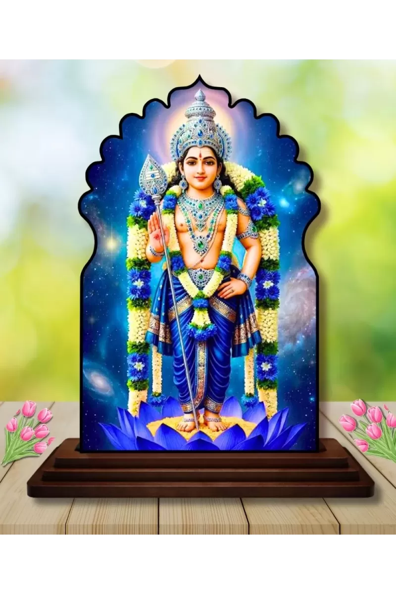 Car Dashboard/Table Top Lord Murugan Wooden Temple Photo Stand  3x4 Inches, Compact & Stylish Spiritual Display For Car, Home & Office (Pack Of 1) (F22625)