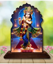 Car Dashboard/Table Top Lord Krishna Wooden Temple Photo Stand  3x4 Inches, Compact & Stylish Spiritual Display For Car, Home & Office (Pack Of 1) (F22627)
