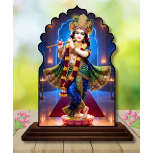 Car Dashboard/Table Top Lord Krishna Wooden Temple Photo Stand 3x4 Inches, Compact & Stylish Spiritual Display For Car, Home & Office (Pack Of 1) (F22627) Car Dashboard/Table Top Lord Krishna Wooden Temple Photo Stand 3x4 Inches, Compact & Stylish Spiritual Display For Car, Home & Office (Pack Of 1) (F22627)