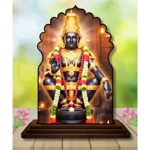 Car Dashboard/Table Top Lord Ayyappan Wooden Temple Photo Stand  3x4 Inches, Compact & Stylish Spiritual Display For Car, Home & Office (Pack Of 1) (F22629)