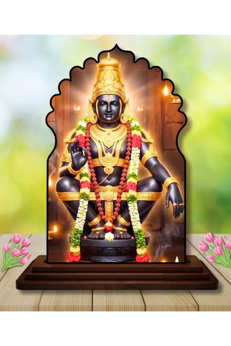 Car Dashboard/Table Top Lord Ayyappan Wooden Temple Photo Stand  3x4 Inches, Compact & Stylish Spiritual Display For Car, Home & Office (Pack Of 1) (F22629)