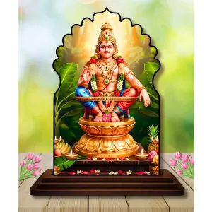Car Dashboard/Table Top Lord Ayyappan Wooden Temple Photo Stand  3x4 Inches, Compact & Stylish Spiritual Display For Car, Home & Office (Pack Of 1) (F22630)