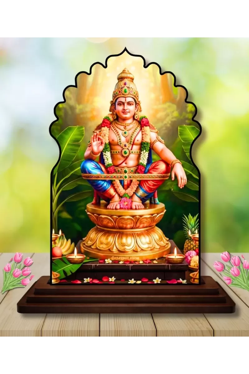 Car Dashboard/Table Top Lord Ayyappan Wooden Temple Photo Stand  3x4 Inches, Compact & Stylish Spiritual Display For Car, Home & Office (Pack Of 1) (F22630)