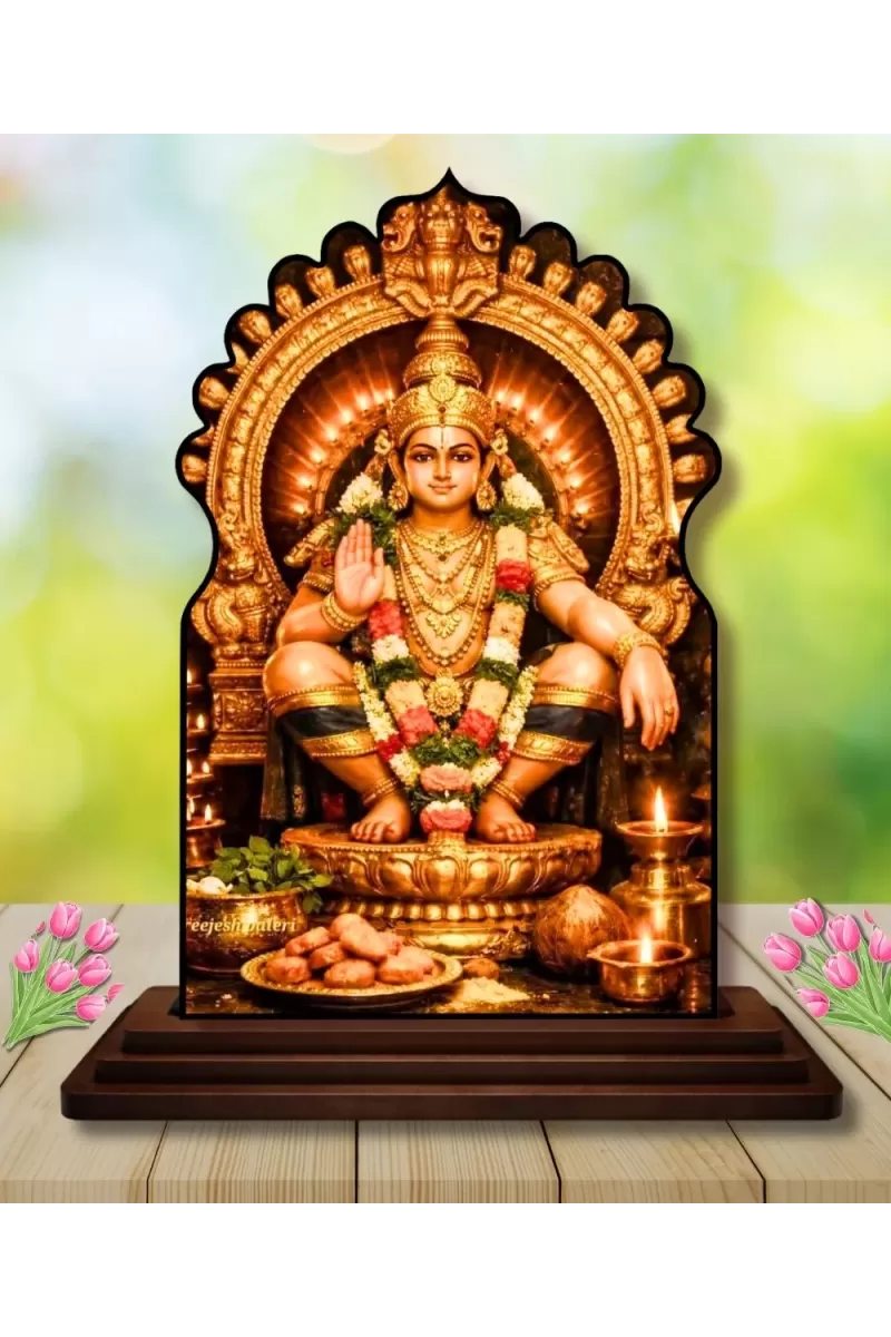 Car Dashboard/Table Top Lord Ayyappan Wooden Temple Photo Stand  3x4 Inches, Compact & Stylish Spiritual Display For Car, Home & Office (Pack Of 1) (F22631)