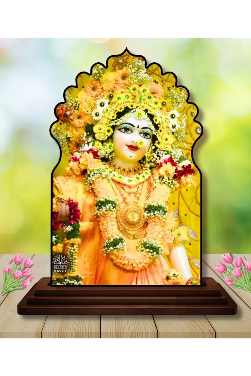 Car Dashboard/Table Top Radha Wooden Temple Photo Stand  3x4 Inches, Compact & Stylish Spiritual Display For Car, Home & Office (Pack Of 1) (F22632)