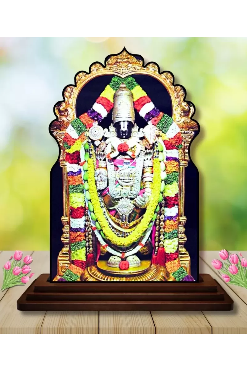 Car Dashboard/Table Top Lord Venkateshwara Wooden Temple Photo Stand  3x4 Inches, Compact & Stylish Spiritual Display For Car, Home & Office (Pack Of 1) (F22633)