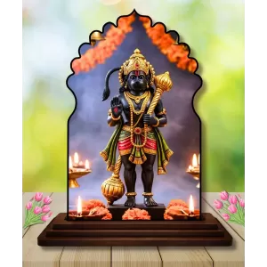 Car Dashboard/Table Top Lord Hanuman Wooden Temple Photo Stand  3x4 Inches, Compact & Stylish Spiritual Display For Car, Home & Office (Pack Of 1) (F22634)