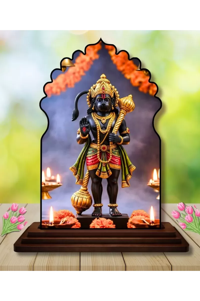 Car Dashboard/Table Top Lord Hanuman Wooden Temple Photo Stand  3x4 Inches, Compact & Stylish Spiritual Display For Car, Home & Office (Pack Of 1) (F22634)