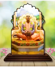 Car Dashboard/Table Top Swami Prabhupada  Wooden Temple Photo Stand  3x4 Inches, Compact & Stylish Spiritual Display For Car, Home & Office (Pack Of 1) (F22635)