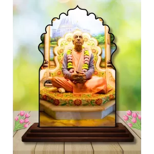 Car Dashboard/Table Top Swami Prabhupada  Wooden Temple Photo Stand  3x4 Inches, Compact & Stylish Spiritual Display For Car, Home & Office (Pack Of 1) (F22635)