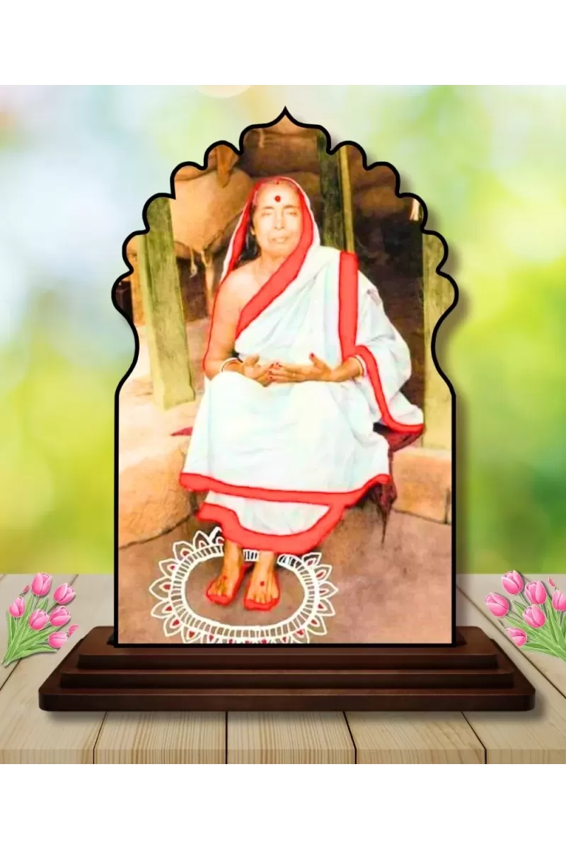 Car Dashboard/Table Top Sarada Devi Wooden Temple Photo Stand  3x4 Inches, Compact & Stylish Spiritual Display For Car, Home & Office (Pack Of 1) (F22637)
