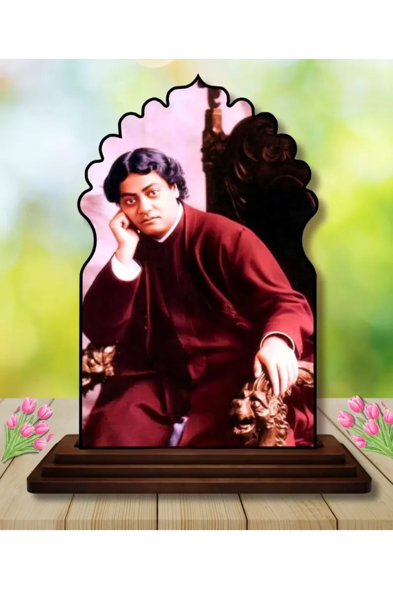 Car Dashboard/Table Top Swami Vivekananda Wooden Temple Photo Stand  3x4 Inches, Compact & Stylish Spiritual Display For Car, Home & Office (Pack Of 1) (F22638)
