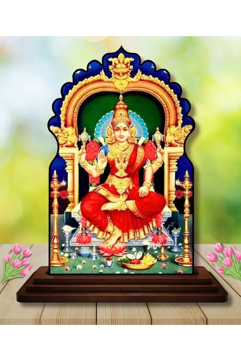 Car Dashboard/Table Top Kamakshi Amman  Wooden Temple Photo Stand  3x4 Inches, Compact & Stylish Spiritual Display For Car, Home & Office (Pack Of 1) (F22639)