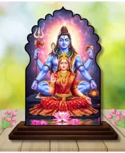 Car Dashboard/Table Top Lord Shiva Wooden Temple Photo Stand  3x4 Inches, Compact & Stylish Spiritual Display For Car, Home & Office (Pack Of 1) (F22640)