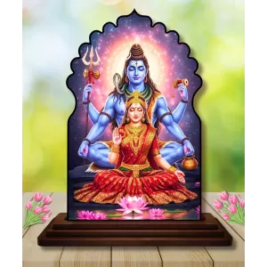 Car Dashboard/Table Top Lord Shiva Wooden Temple Photo Stand  3x4 Inches, Compact & Stylish Spiritual Display For Car, Home & Office (Pack Of 1) (F22640)