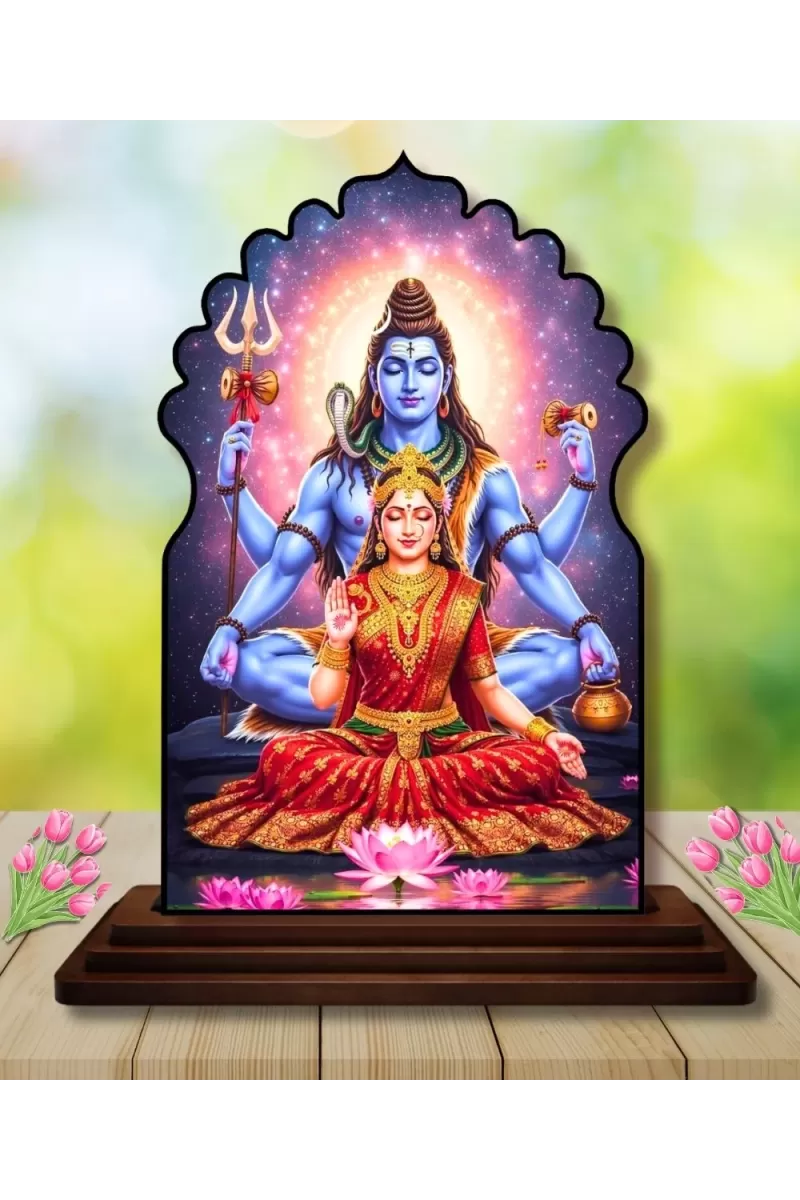 Car Dashboard/Table Top Lord Shiva Wooden Temple Photo Stand  3x4 Inches, Compact & Stylish Spiritual Display For Car, Home & Office (Pack Of 1) (F22640)