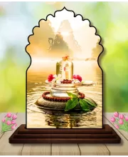 Car Dashboard/Table Top Shiv Lingam Wooden Temple Photo Stand  3x4 Inches, Compact & Stylish Spiritual Display For Car, Home & Office (Pack Of 1) (F22641)