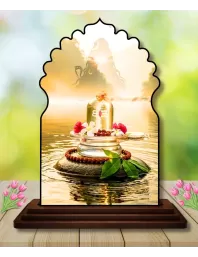 Car Dashboard/Table Top Shiv Lingam Wooden Temple Photo Stand  3x4 Inches, Compact & Stylish Spiritual Display For Car, Home & Office (Pack Of 1) (F22641)