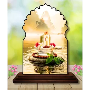 Car Dashboard/Table Top Shiv Lingam Wooden Temple Photo Stand  3x4 Inches, Compact & Stylish Spiritual Display For Car, Home & Office (Pack Of 1) (F22641)