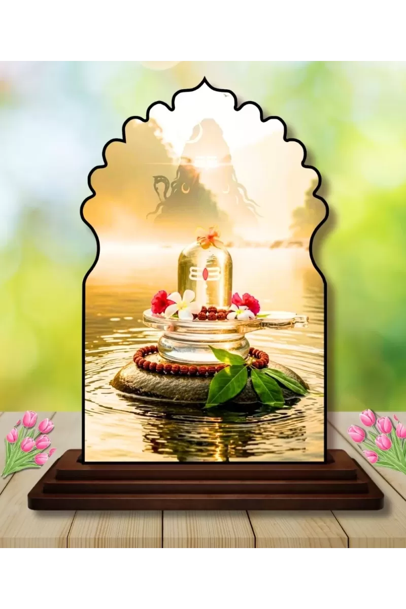 Car Dashboard/Table Top Shiv Lingam Wooden Temple Photo Stand  3x4 Inches, Compact & Stylish Spiritual Display For Car, Home & Office (Pack Of 1) (F22641)