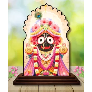 Car Dashboard/Table Top Lord Jagannath Wooden Temple Photo Stand  3x4 Inches, Compact & Stylish Spiritual Display For Car, Home & Office (Pack Of 1) (F22642)