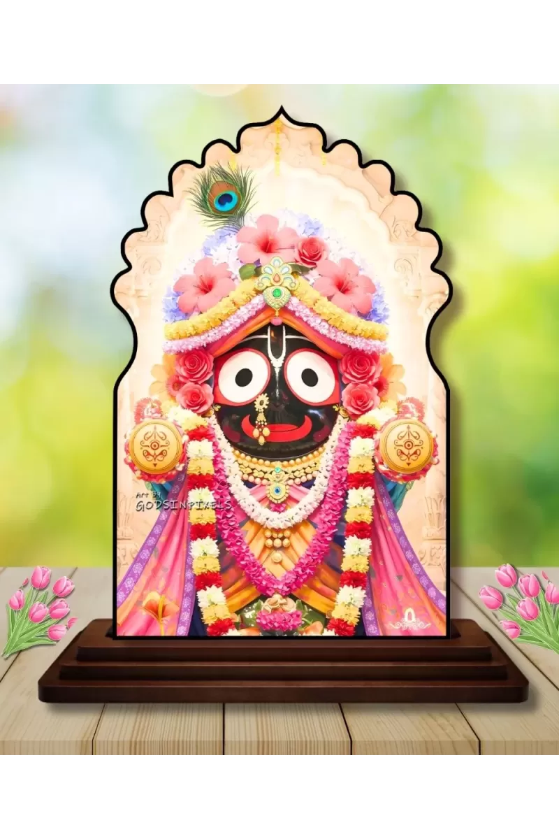 Car Dashboard/Table Top Lord Jagannath Wooden Temple Photo Stand  3x4 Inches, Compact & Stylish Spiritual Display For Car, Home & Office (Pack Of 1) (F22642)