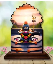 Car Dashboard/Table Top Shiv Lingam Wooden Temple Photo Stand  3x4 Inches, Compact & Stylish Spiritual Display For Car, Home & Office (Pack Of 1) (F22643)