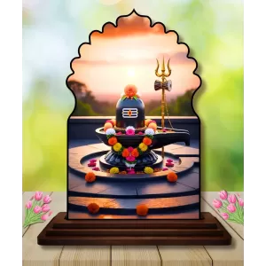 Car Dashboard/Table Top Shiv Lingam Wooden Temple Photo Stand  3x4 Inches, Compact & Stylish Spiritual Display For Car, Home & Office (Pack Of 1) (F22643)