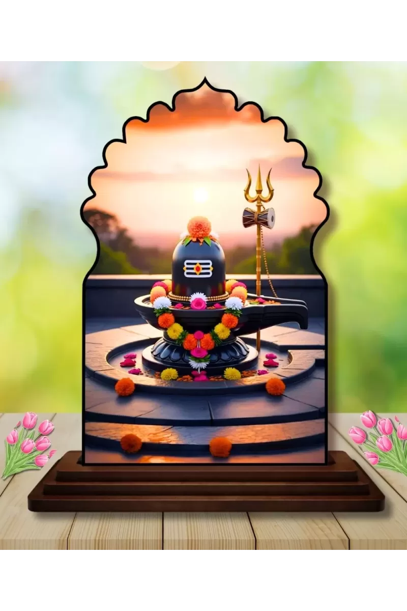 Car Dashboard/Table Top Shiv Lingam Wooden Temple Photo Stand  3x4 Inches, Compact & Stylish Spiritual Display For Car, Home & Office (Pack Of 1) (F22643)