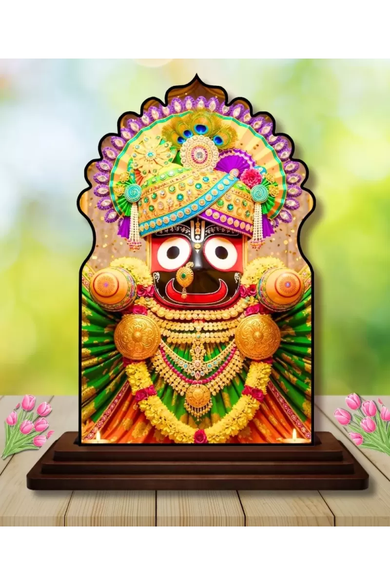 Car Dashboard/Table Top Lord Jagannath Wooden Temple Photo Stand  3x4 Inches, Compact & Stylish Spiritual Display For Car, Home & Office (Pack Of 1) (F22644)