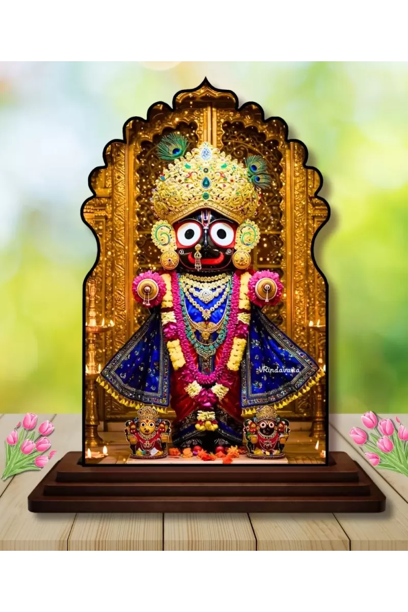 Car Dashboard/Table Top Lord Jagannath Wooden Temple Photo Stand  3x4 Inches, Compact & Stylish Spiritual Display For Car, Home & Office (Pack Of 1) (F22645)