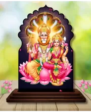 Car Dashboard/Table Top Lakshmi Narasimha Swami Wooden Temple Photo Stand  3x4 Inches, Compact & Stylish Spiritual Display For Car, Home & Office (Pack Of 1) (F22646)